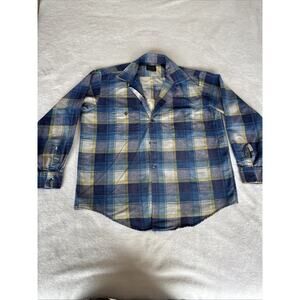 Vintage Sears Perma Prest Button Up Long Sleeve Shirt Plaid Men L Blue Yellow
